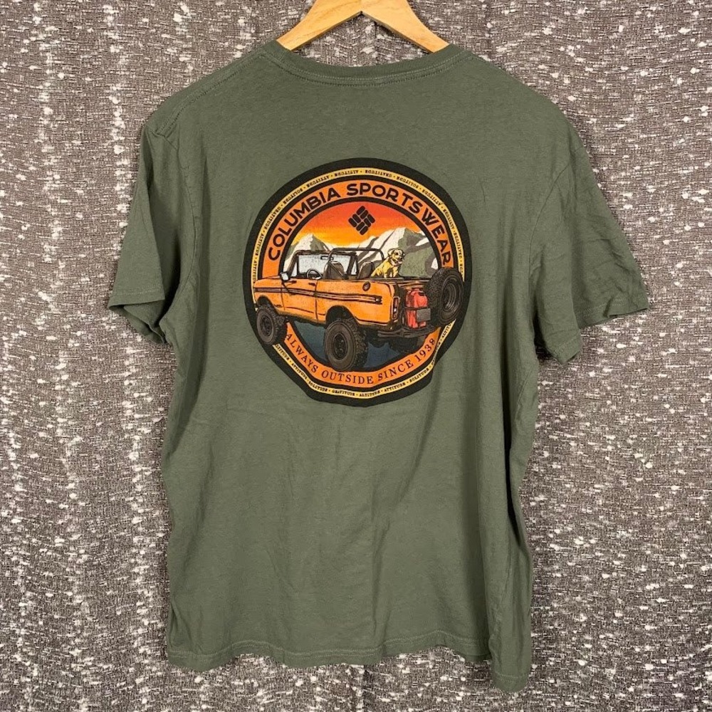 Columbia Mens Large Green Short Sleeve Outdoor Off Roading Logo Graphic T-Shirt